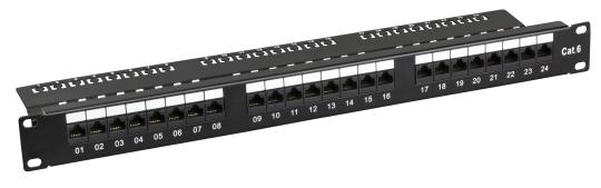 Patchpanel Cat.6UTP 19"/1HE 24xRJ45 schwarz 