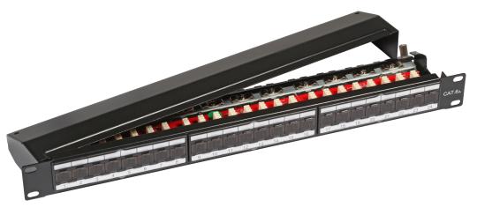 24-Port Patch Panel 19"/1 HECat.6A TIA, RAL9005, Farbcode 
