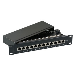 Mini Patchpanel 12xRJ45 Cat.6A,0,5HE 10"Wandbefestigung o. Hutschiene,RAL7035 