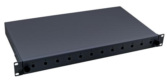 Spleißbox 24SC Simplex-Frontausziehbar, RAL9005, 1HE 