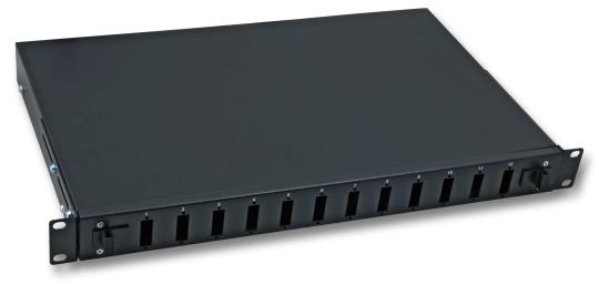 Spleißbox 24SC(S) RAL9005, 1HEFront mit Teleskopauszug 