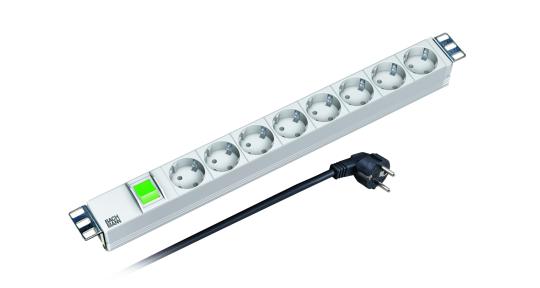 19" Steckdosenleiste 8-fachmit Schalter grün, schwarz 