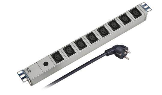 19" Steckdosenleiste 8-fachmit IEC320/C13, grau, 2m Zul. 