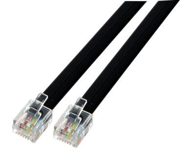 Modularkabel RJ11 (6/4) / RJ11(6/4) 4-fach Flachkabel, 0,5m, schwarz 