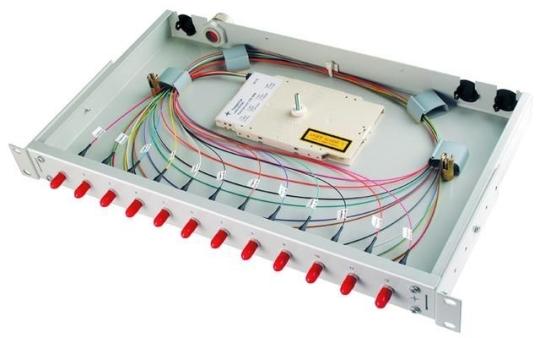 TG 19" LWL- Spleißbox  BASIS V 1HE mit  24XLC-D + 48XPIGT.9/125 farbig, spleißfertig abgesetzt incl. 