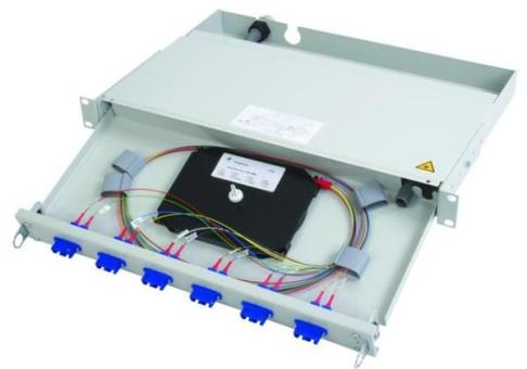 TG 19" LWL- Spleißbox  PROFI V 1HE mit  6XLC-D+ 12XPIGT.OM3 farbig, spleißfertig abgesetzt, incl.Spl 
