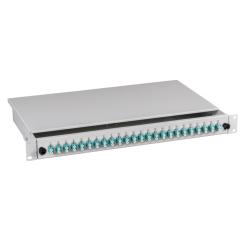 19"Spleißbox  1HE  24 fach mit 24x LC Duplex Kupplungen erikaviolett Multimode  | 50/125 OM4 | 24x LCD | 24x LC