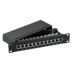 Mini Patchpanel 12xRJ45 Cat.6A,0,5HE 10"Wandbefestigung o. Hutschiene,RAL9005 