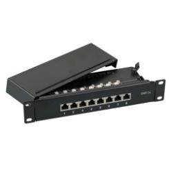 Mini Patchpanel 8xRJ45 Cat.6A,0,5HE 10"Wandbefestigung o. Hutschiene,RAL9005 
