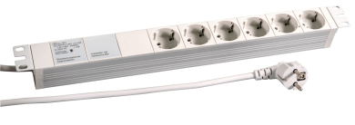 19" 1HE Steckdosenleiste 6 x CEE 7/3 mit Überspannungsschutz 6kV, Netz- und Entstörfilter 