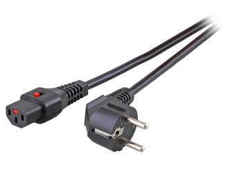 Netzkabel CEE 7/7 - C13mit IEC Lock, schwarz, Länge 2 m 
