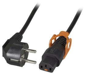 Netzkabel CEE 7/7 gewinkelt 90° mitIEC Lock+ C13 gerade, schwarz, 2 m 