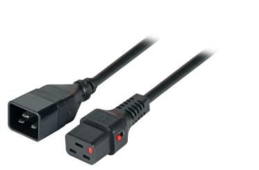 Kaltgeräteverlängerung C19-C20mit IEC Lock, schwarz, Länge 2 m 