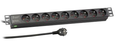 19“ 1HE Steckdosenleiste 9 x UTE ohne Schalterim Aluprofil, schwarz 
