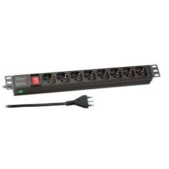 19“ 1HE Steckdosenleiste 8 x IT mit Schalterim Aluprofil, schwarz 