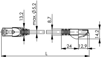 Mini patch cord S/FTP Cat.6A, 0,5m 